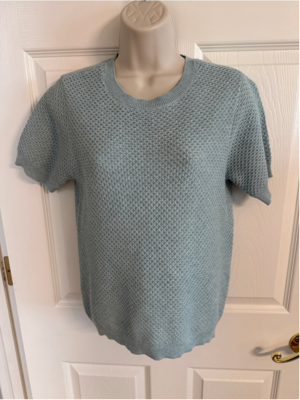 Nine West Soft Honeycomb Knit Short Sleeve Spring Sweater Blue Size Small EUC